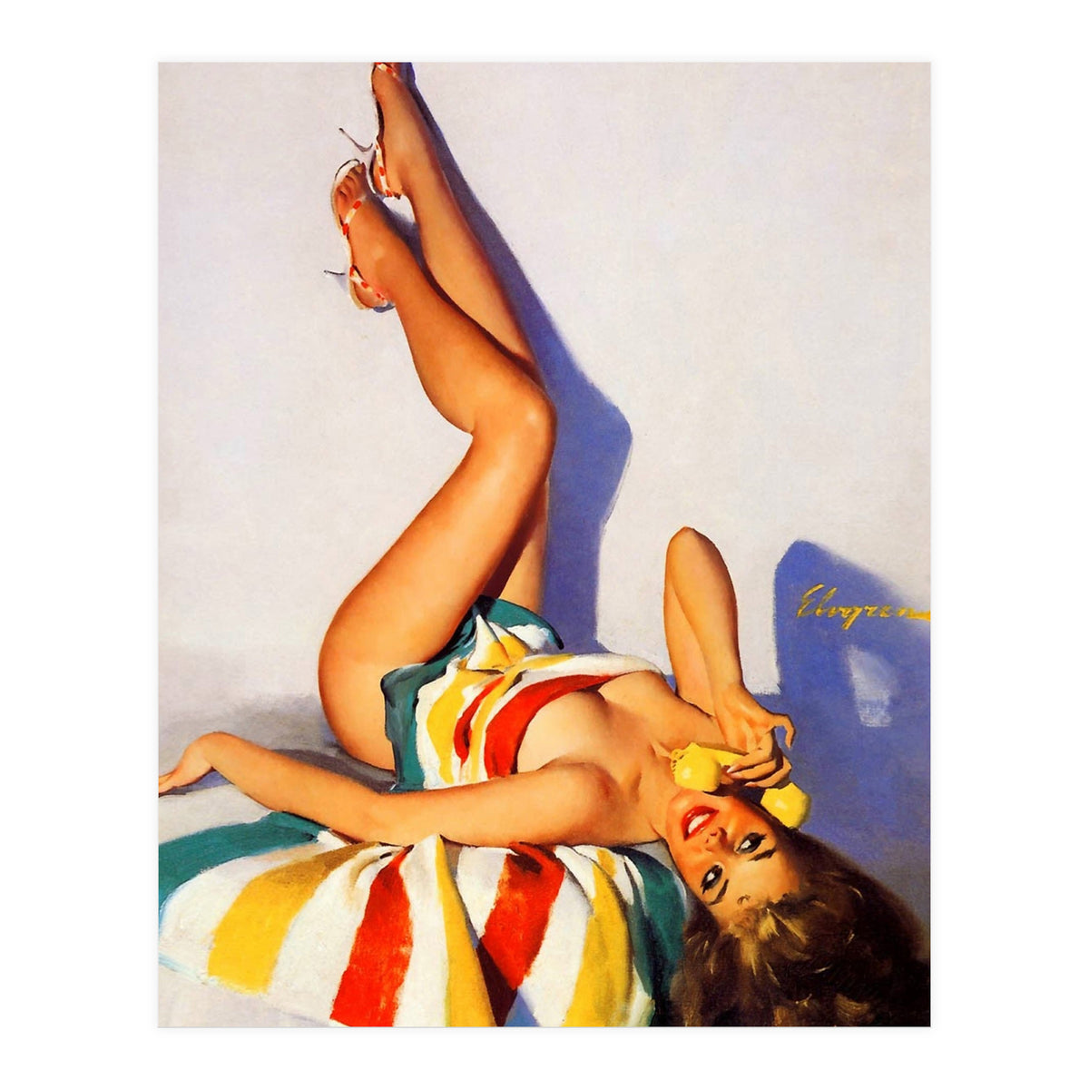Sexy Pinup Girl Talking On The Vintage Phone (Print Only)