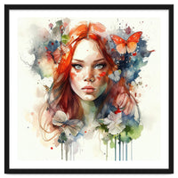 Watercolor Floral Red Hair Woman #7