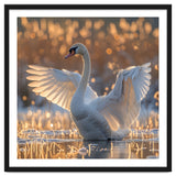 Swan Spreading Wings In Water Sunlight thumbnail
