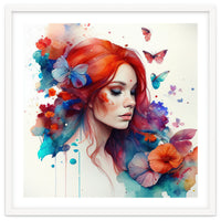 Watercolor Floral Red Hair Woman #4