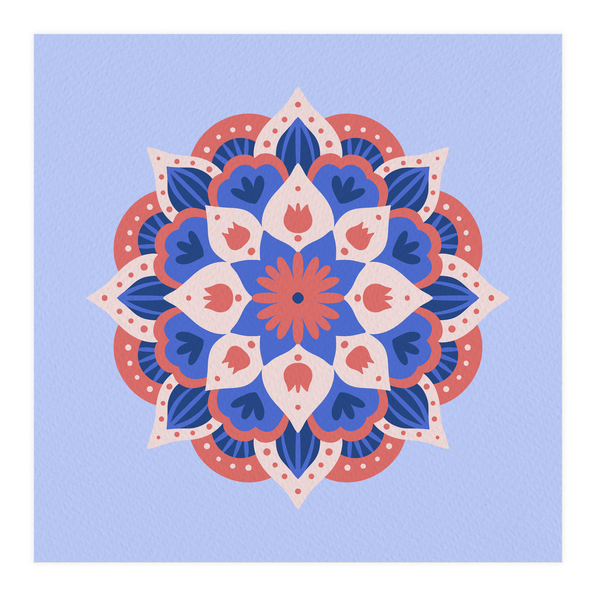 Mandala flower - blue and coral (Print Only)