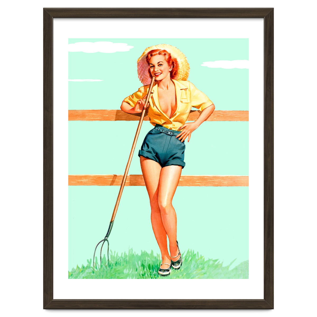 Pinup Country girl Posing With Pitchfork