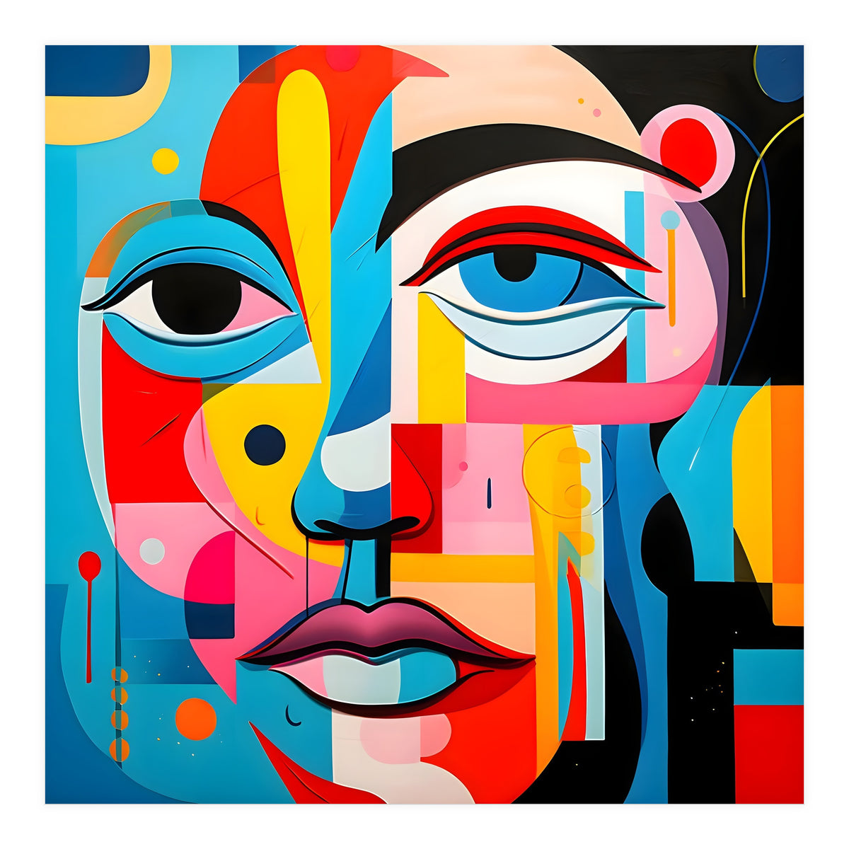 CUBIST HARMONY,  face, the essence of Cubist inspiration in a fragmented vibrant spectrum. (Print Only)