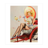 Pinup Girl In Rickshaw Experiencing Sudden Wind (Print Only)