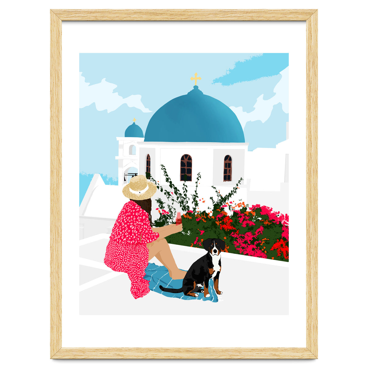 Greek Staycation, Pets Santorini Tropical Summer Travel, Dog White Buildings Architecture Fashion Bohemian