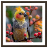 Cockatiel Bird Sitting On A Branch With Berries thumbnail