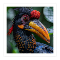 Close Up Of Helmeted Hornbill Bird In Rain (Print Only)