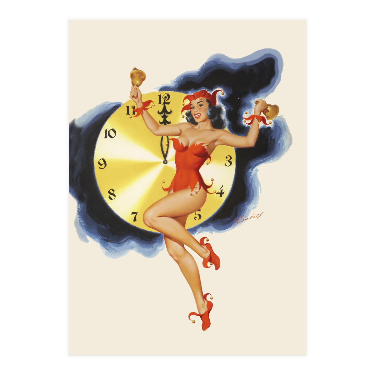 Pinup Girl Celebrating New Year (Print Only)