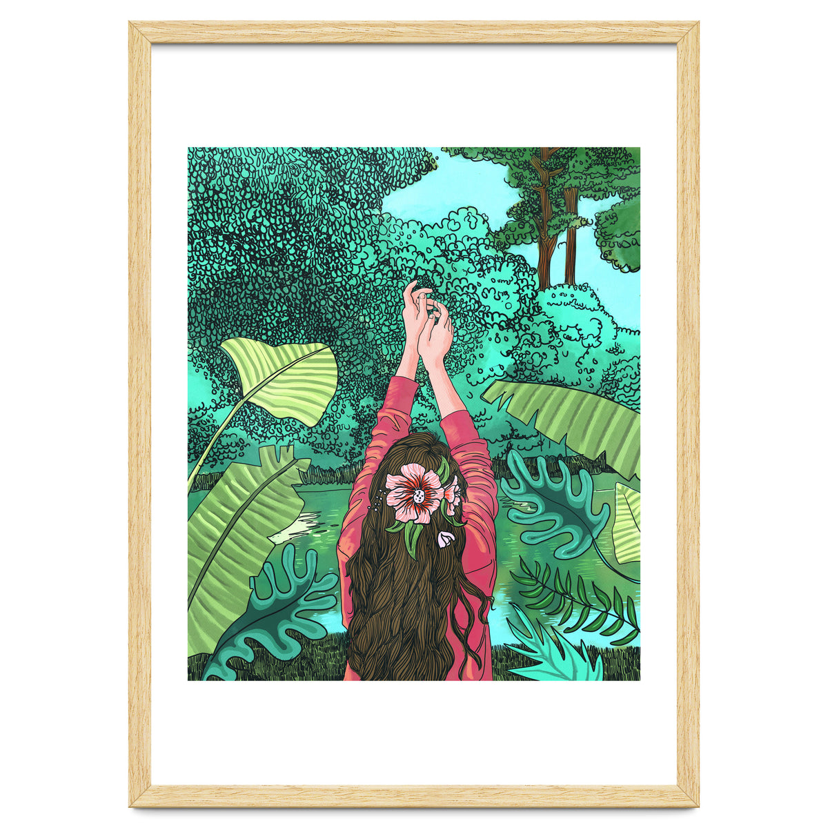 Comic Book Jungle | Tropical Banana Leaves Travel | Line Art Forest Botanical Illustration