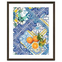 Mediterranean blue tiles, butterflies and citrus fruit