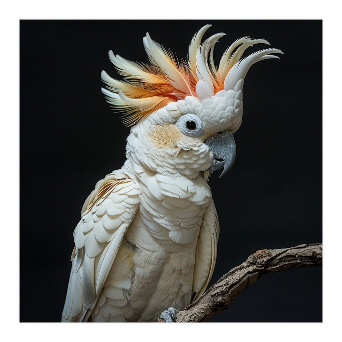 White Cockatoo Parrot Bird Perched On Branch (Print Only)