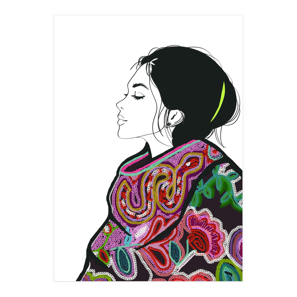 Embroidery Realistic Digital Embroidery Fashion Illustration Art Print Viddy Pop Studio Mood Room (Print Only)