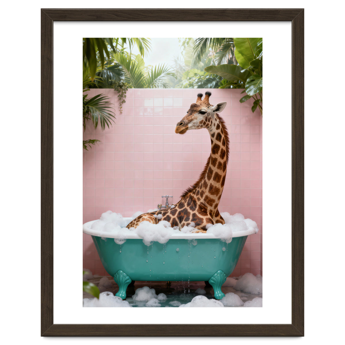 Giraffe in Bathtub, Whimsical Bathroom Art