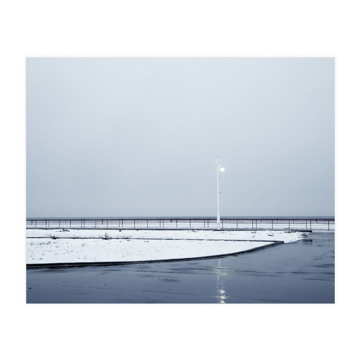 Street light turned on the winter snow street (Print Only)