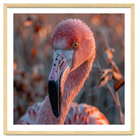 Close Up Of A Pink Flamingo Head In Sunlight