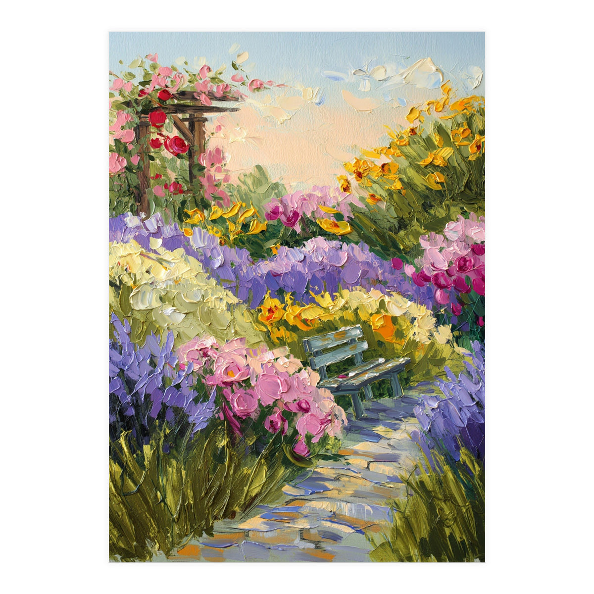 Serene Summer Garden Path Oil Painting (Print Only)