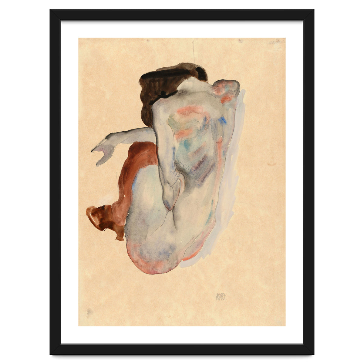 Crouching Nude in Shoes and Black Stockings, Back View.