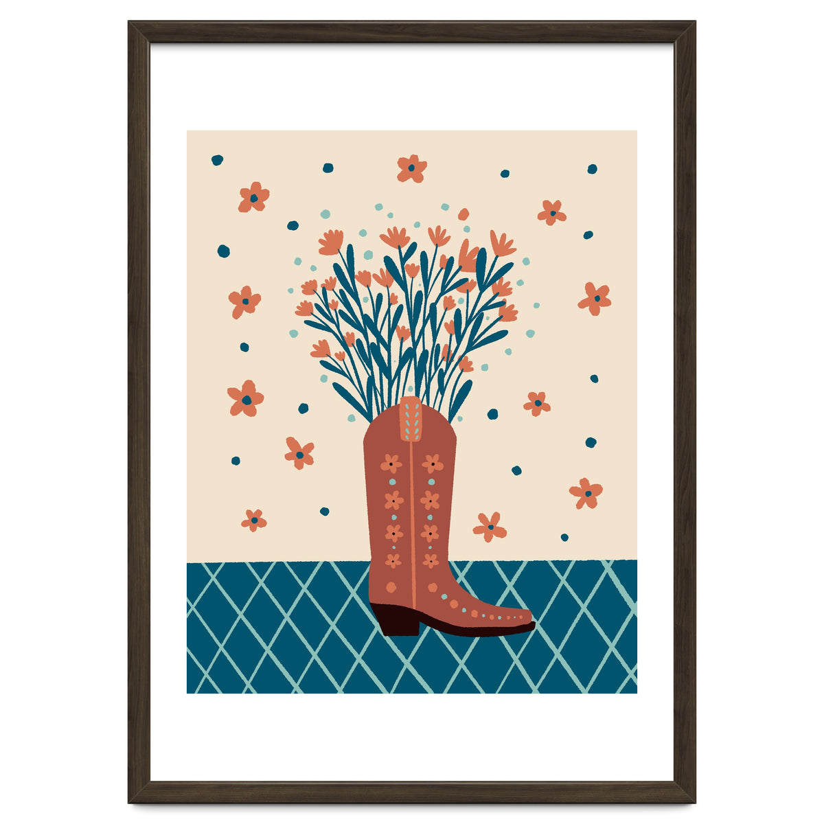 Mocha Cowboy boot with flowers