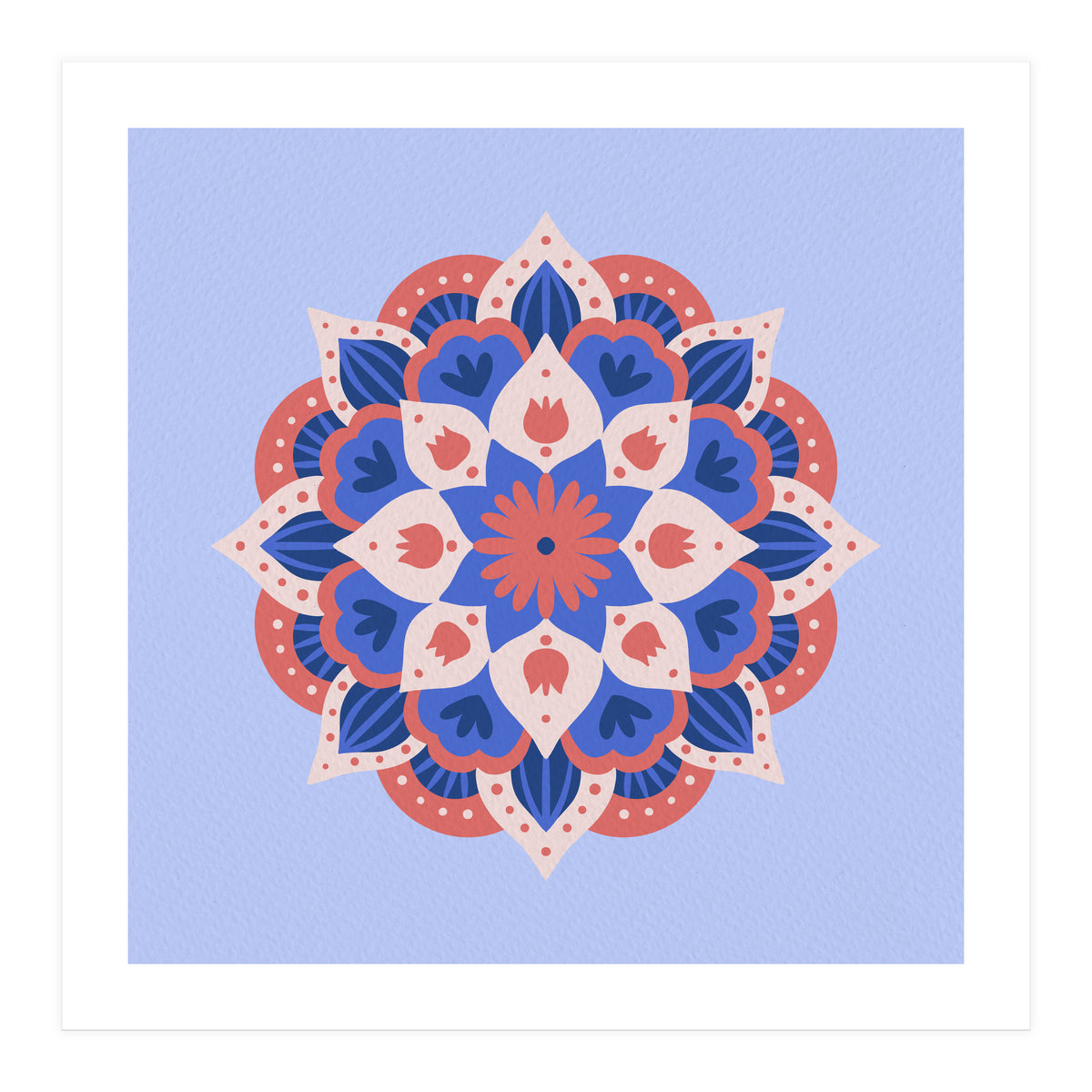 Mandala flower - blue and coral (Print Only)