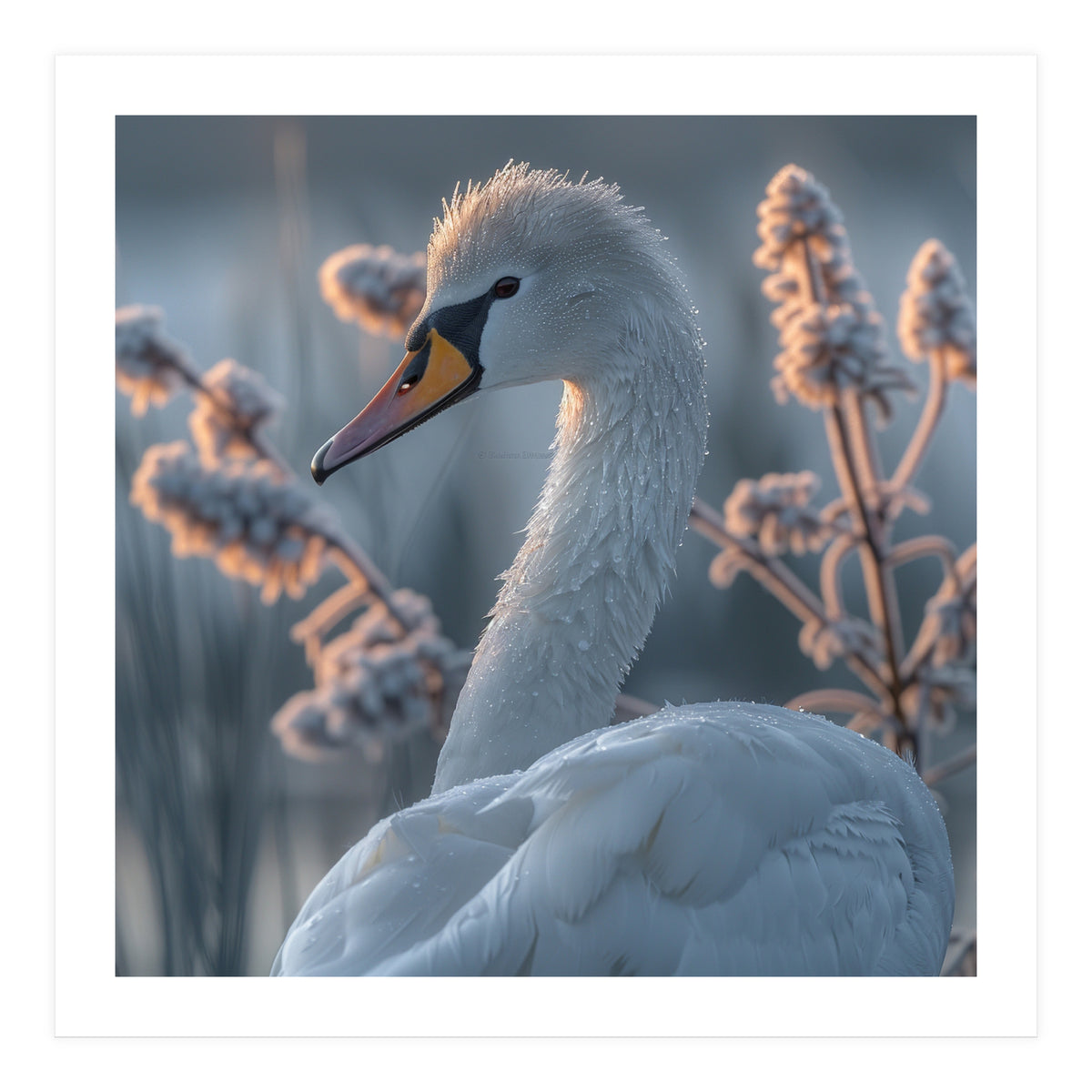 Swan Portrait Dew Drops Morning Light (Print Only)