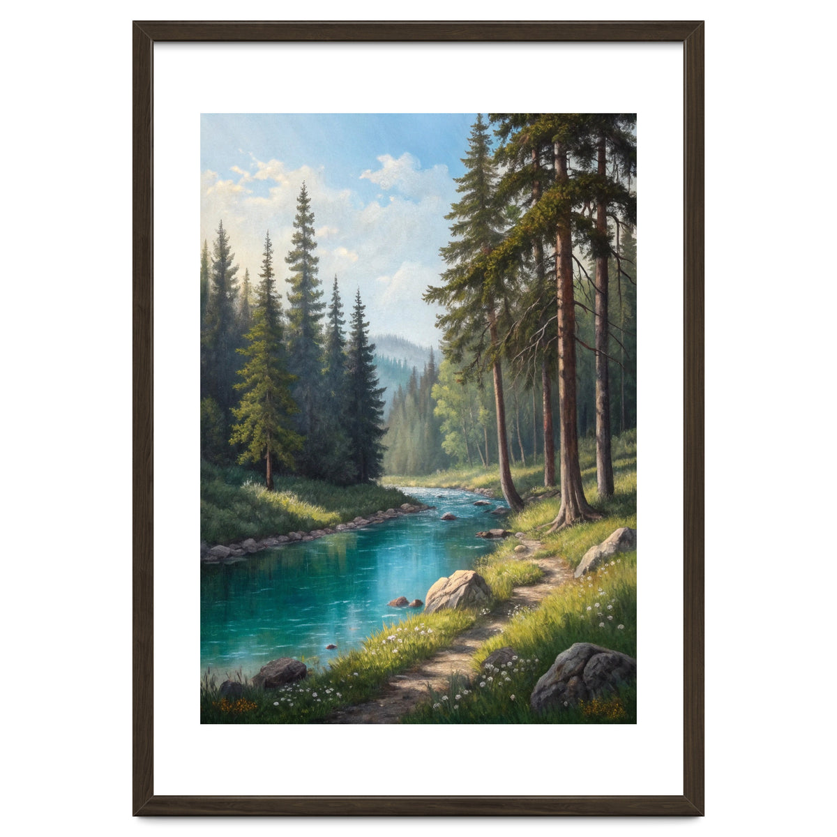 Serene Alpine Forest River Landscape