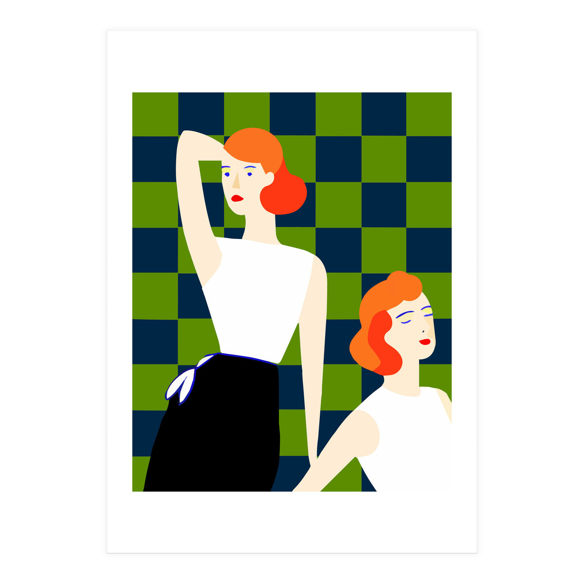 Moods, Checkers Girl Friends Chic Chess, Modern Bohemian Eclectic Woman Girl Boss, Bff Fashion Style (Print Only)