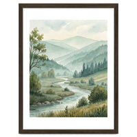 Serene River Valley in Soft Watercolor