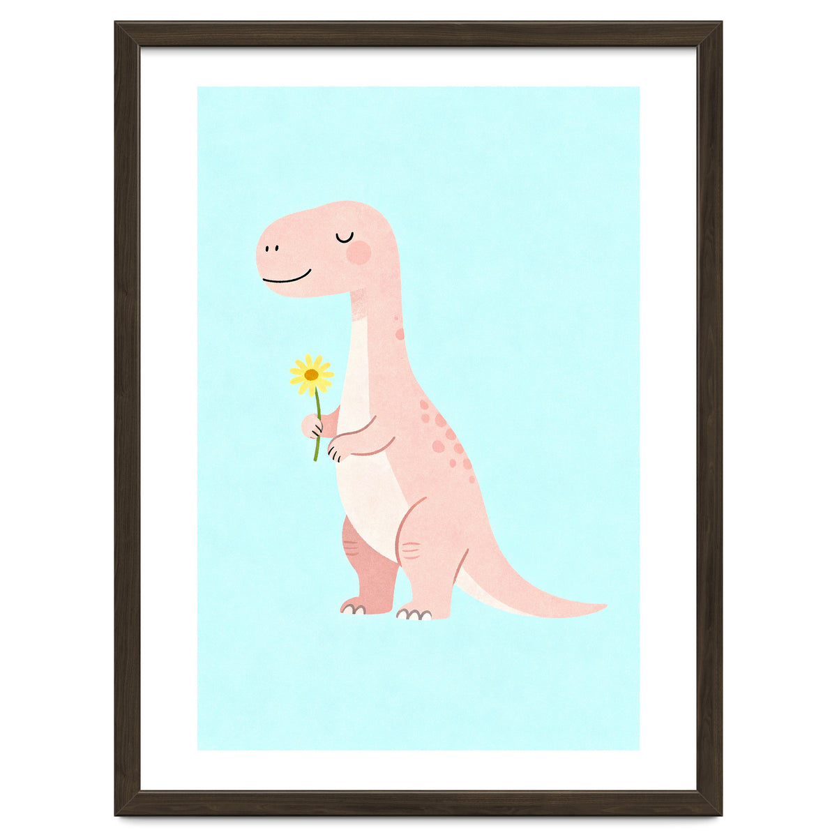 T-Rex Tyrannosaurus Dinosaur Art, Whimsical Dino with Flower, Gentle Nursery Print