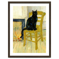 Black Cat on the Yellow Chair, Cozy Van Gogh Vintage Style, Cat at Eternity’s Gate