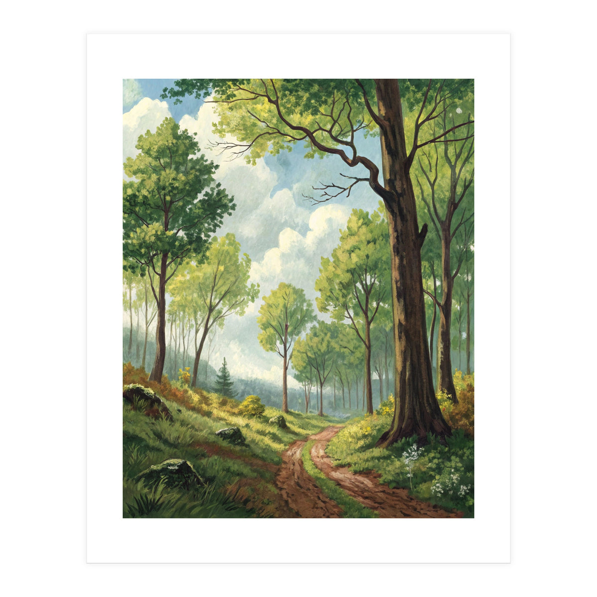 Vibrant Summer Forest Landscape Painting (Print Only)