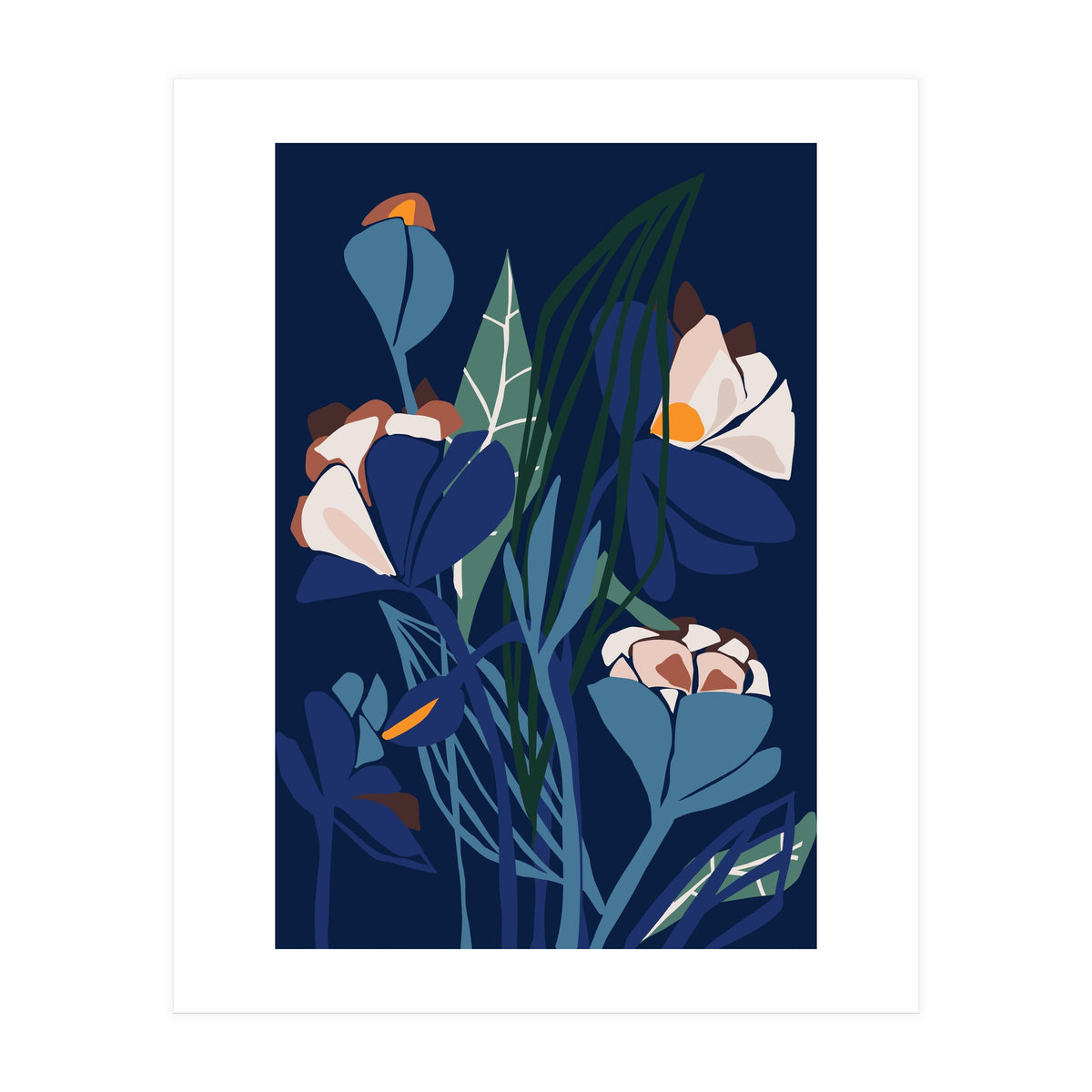 Florals At Night – Modern Illustration (Print Only)