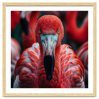 Close Up Flamingo Head With Bright Red Feathers