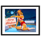 Pinup Girl In Santa Costume With Marry Christmas Sign thumbnail