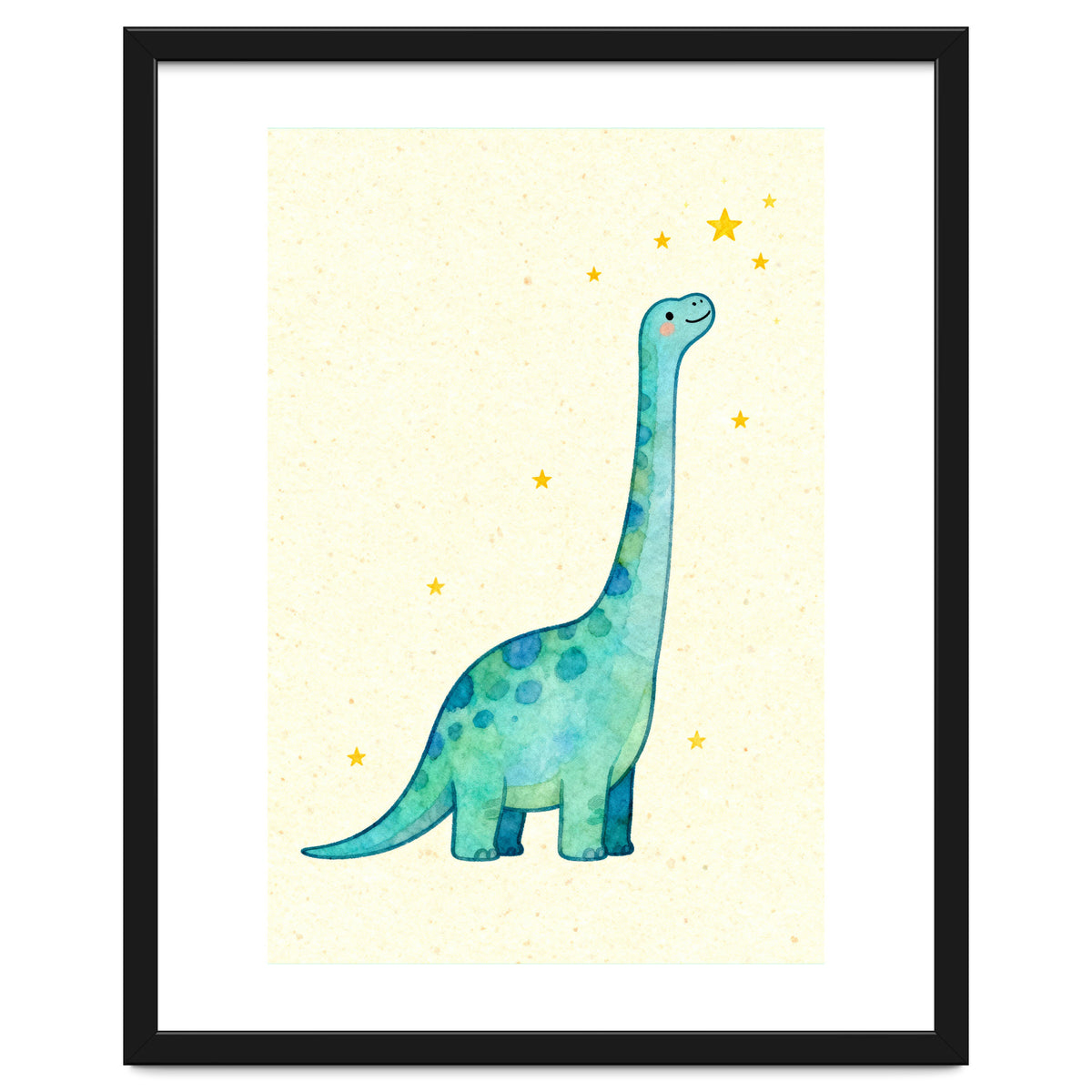 Cute Brontosaurus Watercolor Art, Whimsical Dinosaur Nursery Print, Starry Dino Illustration