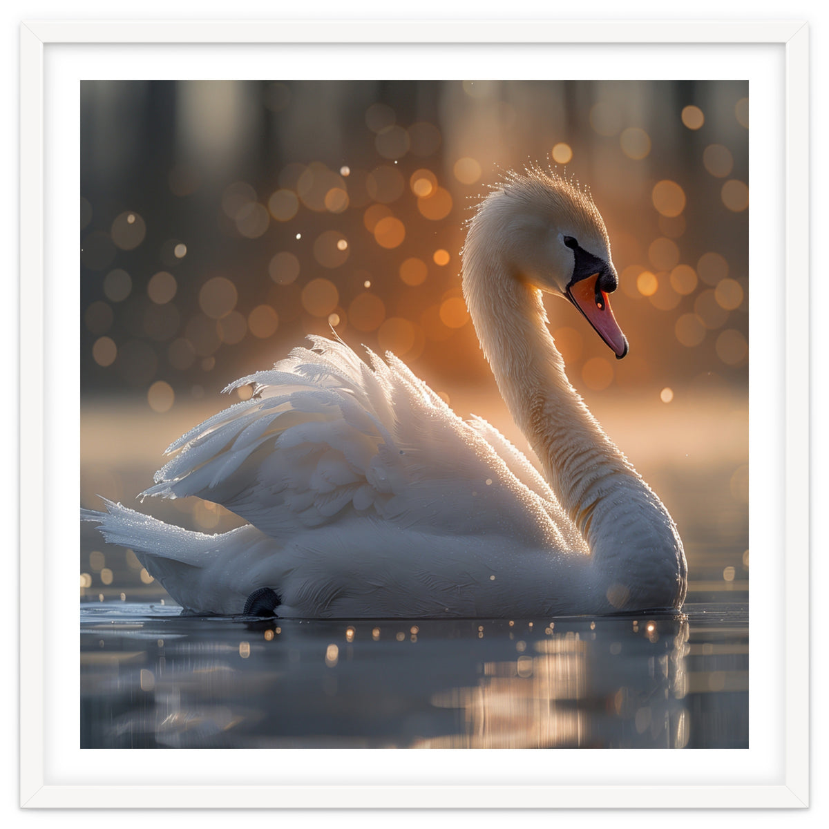 Majestic Swan Gliding On Water During Sunset Golden Hour Wildlife