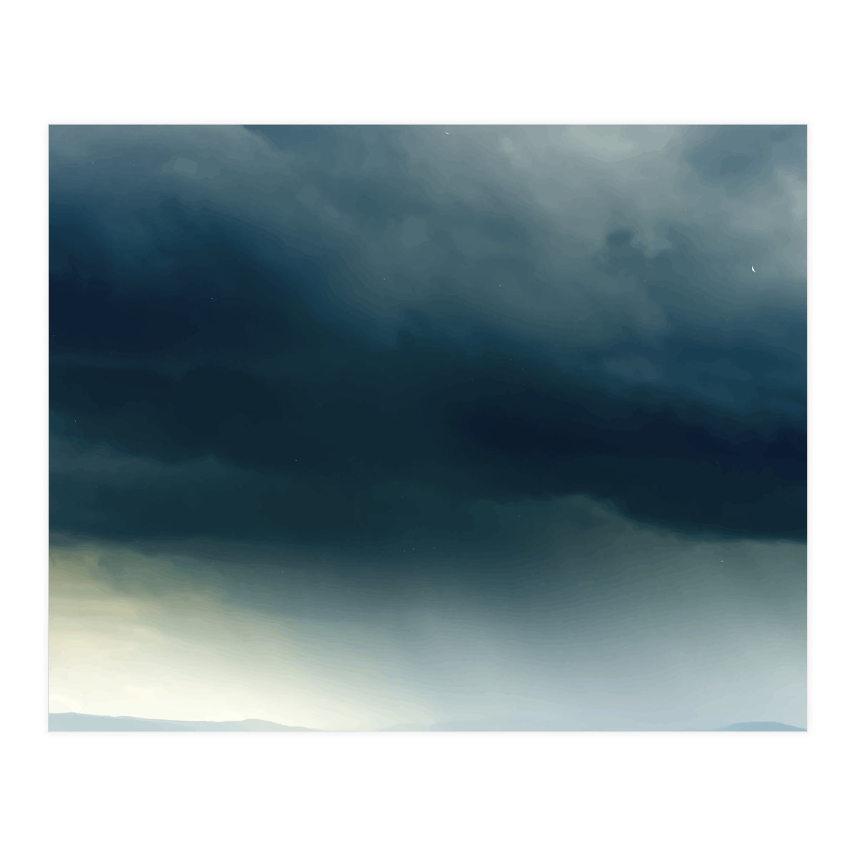 Storm Rain Clouds Watercolor Painting Blue Minimal Dark Sky Graphic (Print Only)