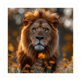 Majestic Lion Among Golden Flowers Close Up (Print Only) thumbnail