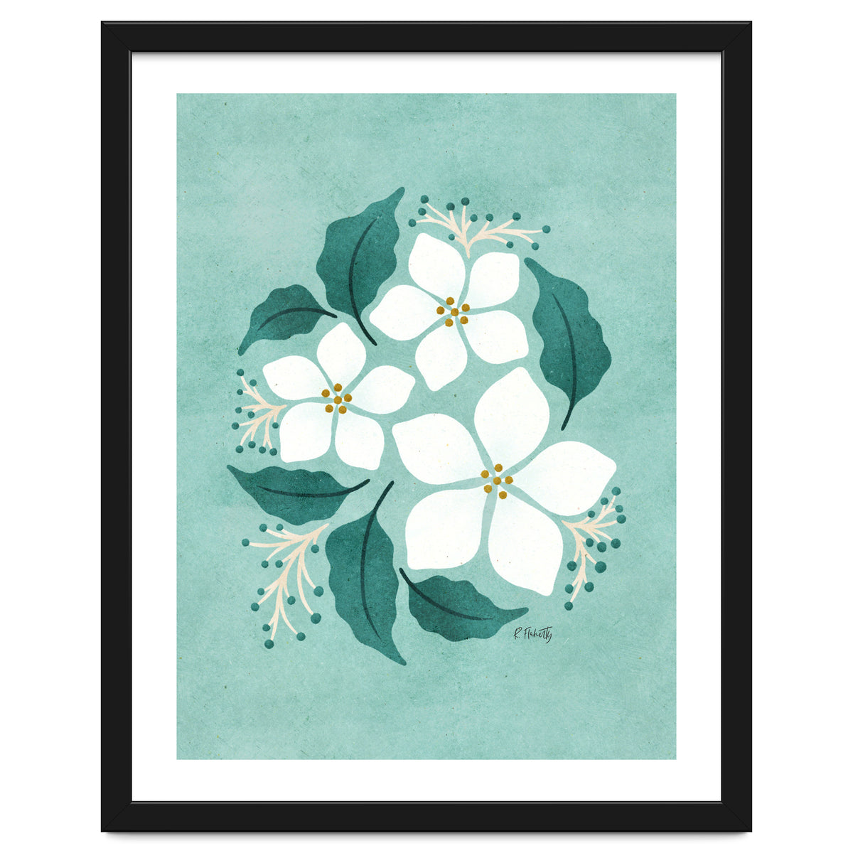 White Flowers On Mint