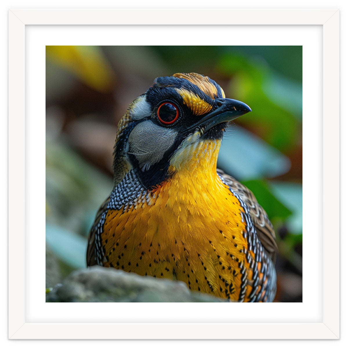 Close-up of a Yellow Bird featuring a Striking Red eye