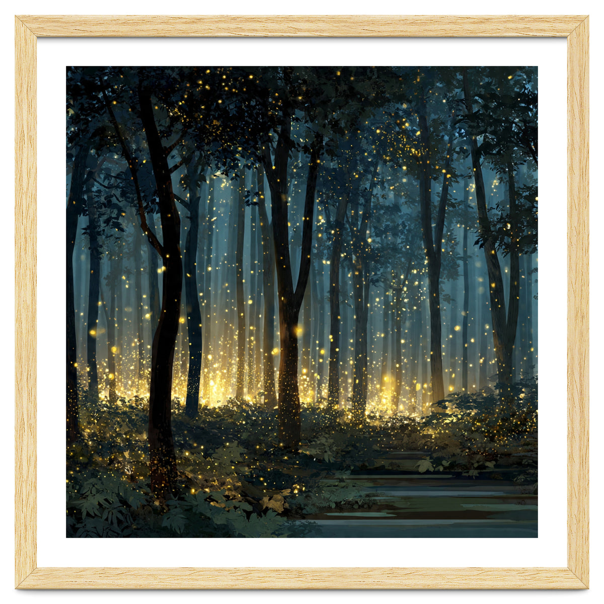 Enchanted Midnight Forest with Glowing Fireflies