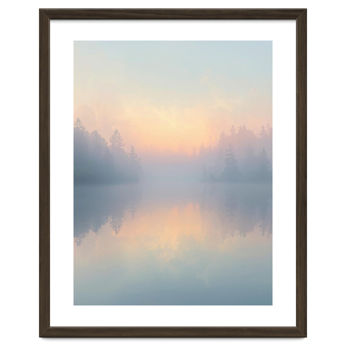 Misty Sunrise Over Pine Forest Lake