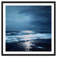 Midnight Seascape with Moonlight Reflecting