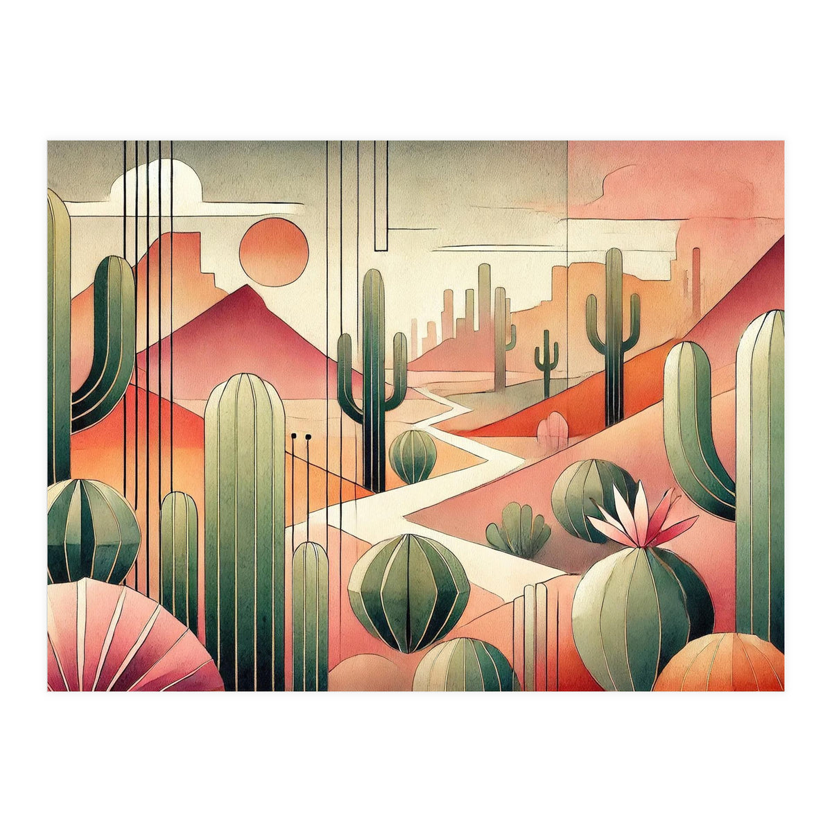 Art Deco Desert Cacti (Print Only)