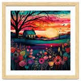 Watercolor Folk Art Sunset Landscape thumbnail