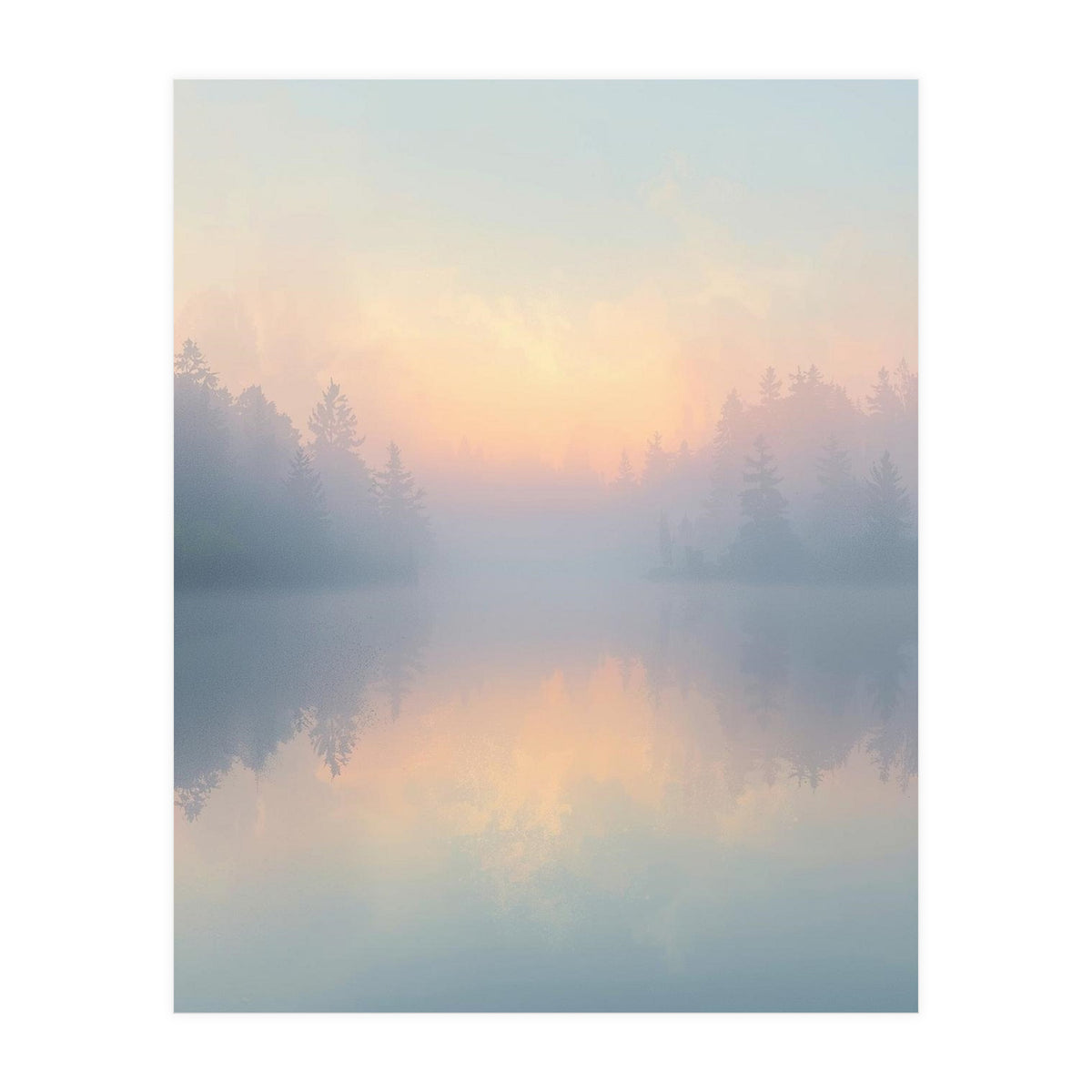 Misty Sunrise Over Pine Forest Lake (Print Only)