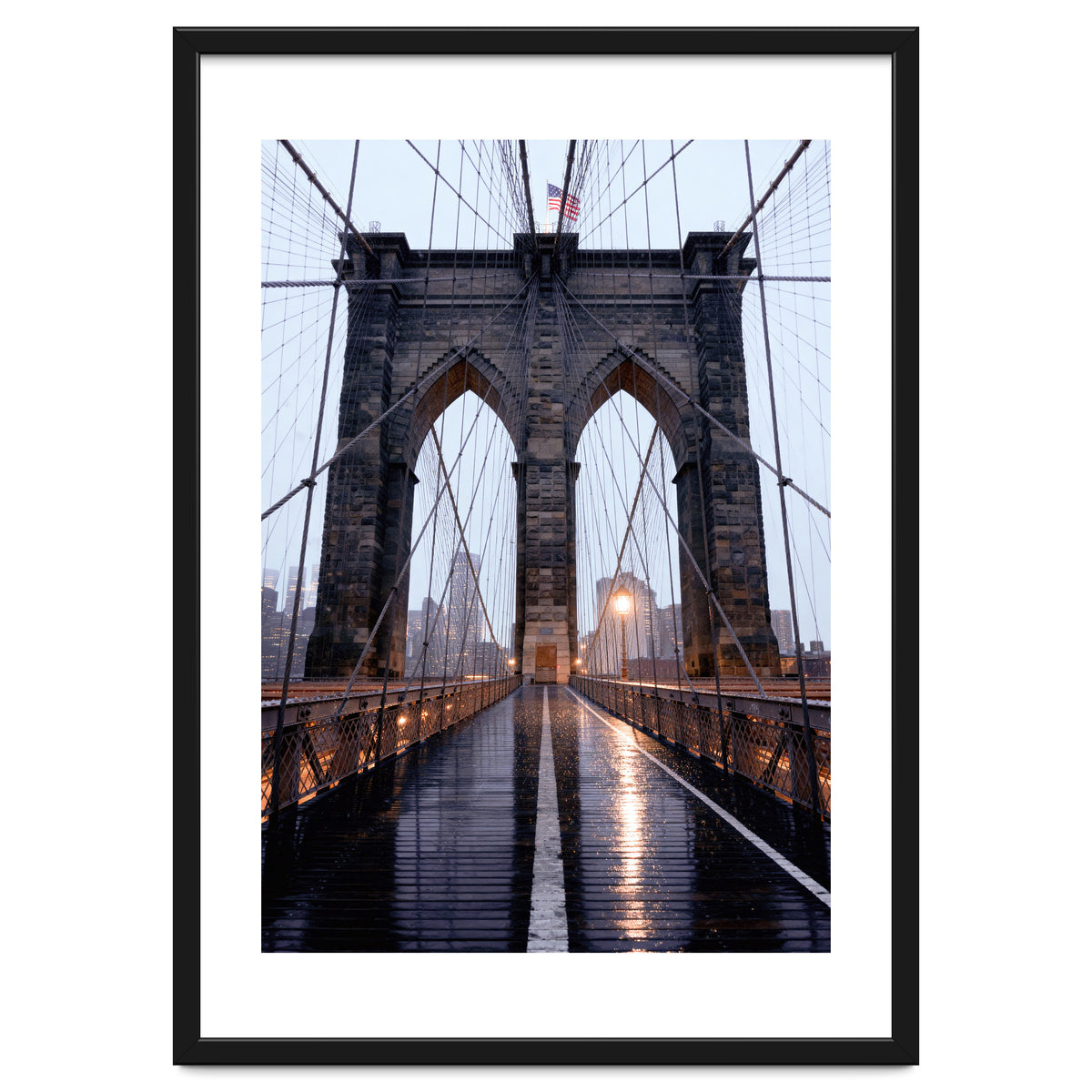 Brooklyn Bridge, USA, Moody NYC Architecture, Rainy Urban Photography