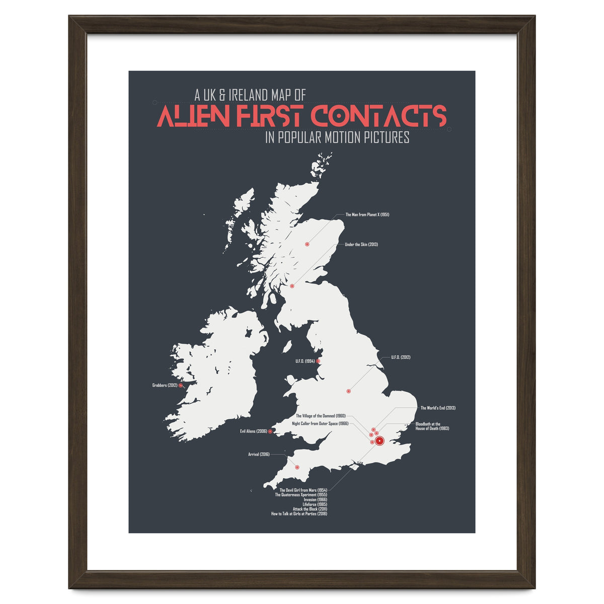 UK & Ireland Map of Alien First Contacts in Movies