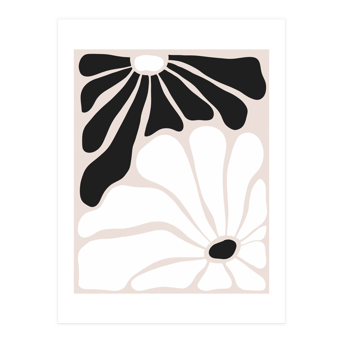 Floral Yin Yang, Scandinavian Nature Flowers Botanical Concept, Plants Blossom Positivity Neutral Minimalism (Print Only)