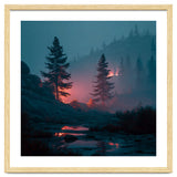 Atmospheric Twilight Pine Forest with Glowing Crimson Light thumbnail