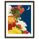 Moonlight, Vintage Botanical Nature Floral, Night Sky Illustration, Bohemian Eclectic Plants Blossom Starry Night thumbnail